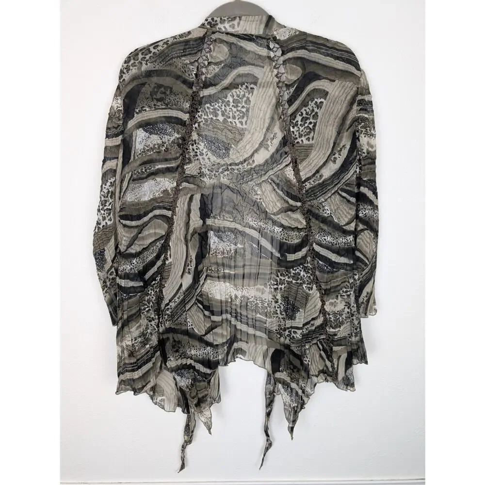 Alberto Makali Cardigan Crinkle Open Front Lace Mixed Animal Print Black Size M - Picture 5 of 10